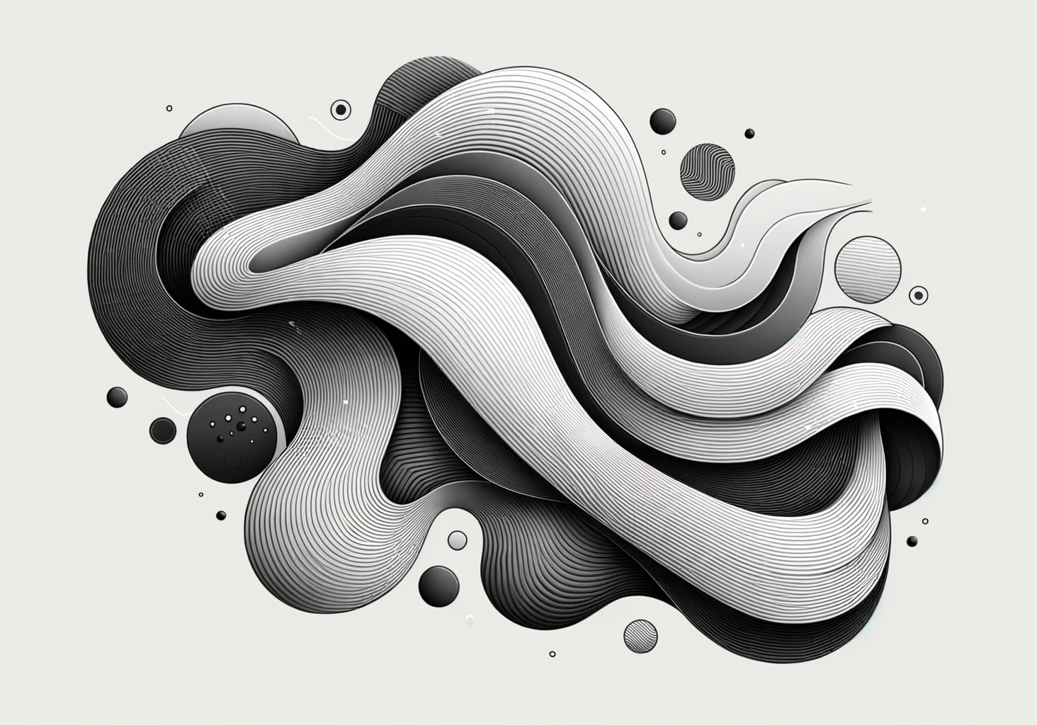 DALL·E - Monochrome illustration showcasing an abstract, minimalist design with fluid forms, with a flowing wave in the color #03EFCD weaving through the shapes.n the color #03EFCD weaving through the shape